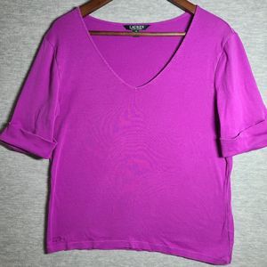Polo Ralph Lauren Shirt Women's Extra Large Top Short Sleeve V Neck Purple